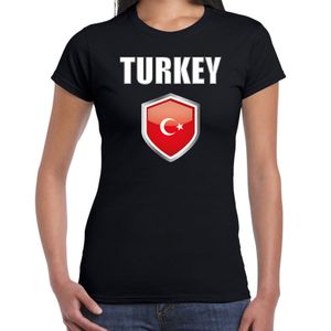 Turkije landen supporter t-shirt met Turkse vlag schild zwart dames 2XL  -