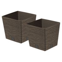 Plantenpot/bloempot - 2x - voor buiten - kunststof - donkerbruin - Eco wood look - D29 x H29 cm - thumbnail