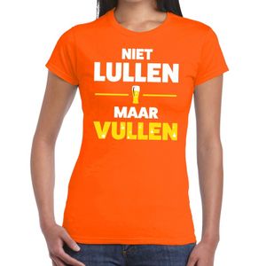 Niet Lullen maar Vullen fun t-shirt oranje voor dames 2XL  -
