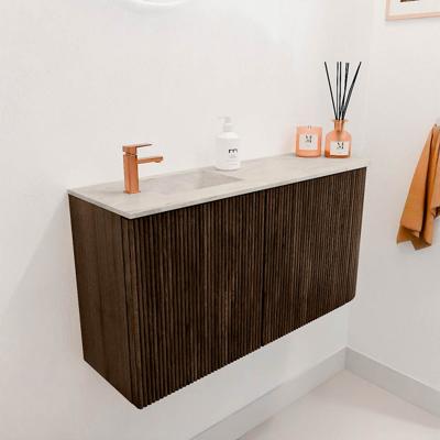 Toiletmeubel Mondiaz Joya Dlux | 81.6 cm | Meubelkleur Walnut | Faye wastafel Ostra Wasbak Links | 1 kraangat