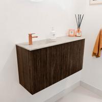 Toiletmeubel Mondiaz Joya Dlux | 81.6 cm | Meubelkleur Walnut | Faye wastafel Ostra Wasbak Links | 1 kraangat