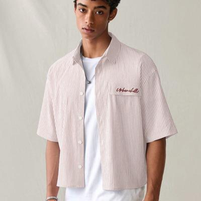 Bon&Bon Men's Striped Short Sleeve Shirt | Loose Fit Casual Blue Top Red / XXL