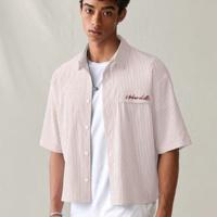 Bon&Bon Men's Striped Short Sleeve Shirt | Loose Fit Casual Blue Top Red / XXL