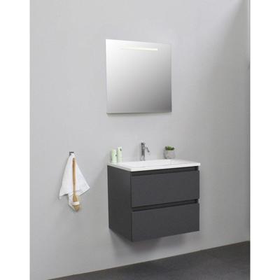 Basic Line Bella Badkamermeubelset - 60x55x46cm - 1 wasbak - Acryl - Wit - 1 kraangat - Wandspiegel met verlichting - Spaanplaat Antraciet mat SWFP60MAA1SPIL
