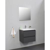 Basic Line Bella Badkamermeubelset - 60x55x46cm - 1 wasbak - Acryl - Wit - 1 kraangat - Wandspiegel met verlichting - Spaanplaat Antraciet mat SWFP60MAA1SPIL