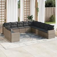 11-delige Loungeset met kussens poly rattan grijs