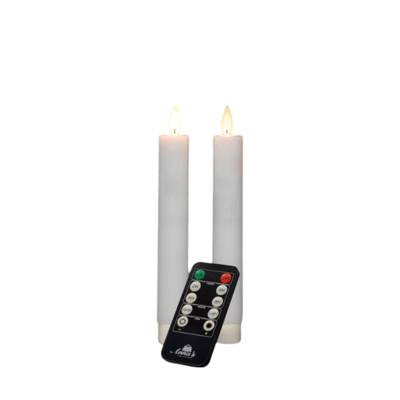 Dinerkaars wax led bewegende vlam op batterij met afstandsbediening 2 stuks h18 cm wit - Annas collection