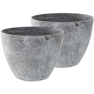 Set van 2x stuks bloempotten/plantenpotten van gerecycled kunststof betongrijs D36 en H27 cm
