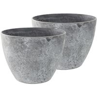 Set van 2x stuks bloempotten/plantenpotten van gerecycled kunststof betongrijs D36 en H27 cm