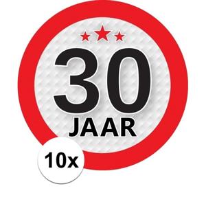 10x 30 jaar leeftijd sticker - rond - dia 9 cm - 30 jaar verjaardag/jubileum/leeftijd versiering