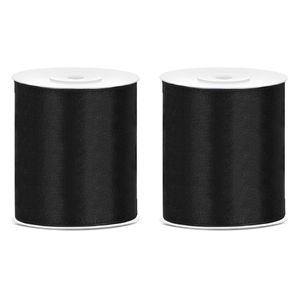 2x Hobby/decoratie zwart satijnen sierlinten 10 cm/100 mm x 25 meter