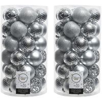 74x Kunststof kerstballen mix zilver 6 cm kerstboom versiering/decoratie   - - thumbnail