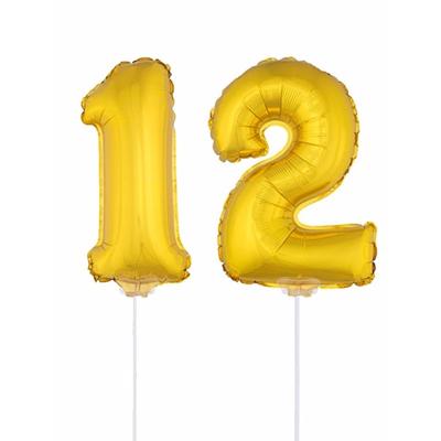 12 jaar leeftijd feestartikelen - versiering cijfers - goud - ballonnen op stokje - van 41 cm 12 jaar leeftijd feestartikelen - versiering cijfers - goud - ballonnen op stokje - van 41 cm