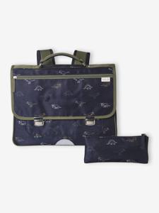 Personaliseerbare schooltas + etui dinosaurussen jongen indigoblauw