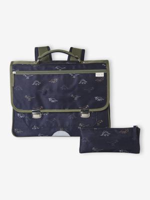 Personaliseerbare schooltas + etui dinosaurussen jongen indigoblauw