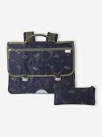 Personaliseerbare schooltas + etui dinosaurussen jongen indigoblauw