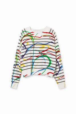 Korte trui arty strepen - WHITE - XS