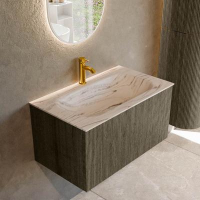 Badmeubel Mondiaz Kurve-Dlux | 80 cm | Meubelkleur Shadow | Wastafelkleur Nata | Solid surface | Wasbak midden spoelbak | 1 kraangat