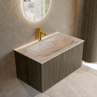 Badmeubel Mondiaz Kurve-Dlux | 80 cm | Meubelkleur Shadow | Wastafelkleur Nata | Solid surface | Wasbak midden spoelbak | 1 kraangat