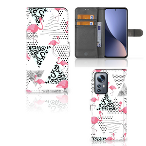 Xiaomi 12 Pro Telefoonhoesje met Pasjes Flamingo Triangle