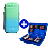 Case geschikt voor Nintendo Switch / Nintendo Switch OLED + Game Card hoes - 12 Games - Draagtas - Opbergtas - Groen/Blauw/Blauw - thumbnail