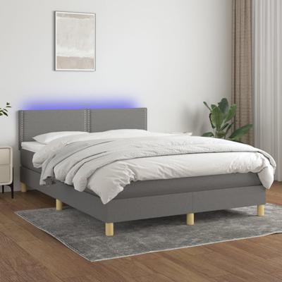 Boxspring met matras en LED stof donkergrijs 140x190 cm