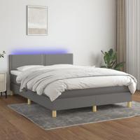 Boxspring met matras en LED stof donkergrijs 140x190 cm