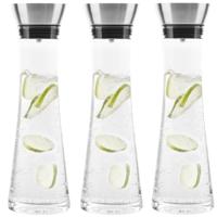 Karaf/schenkkan - Set van 3x stuks - 1 liter - glas - RVS filter - sapkan - waterkan - waterkaraf