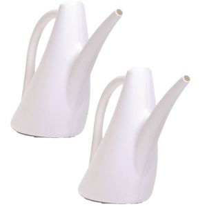 2x Stuks witte bloemen/planten gieters kunststof 1,5 liter - Gieters