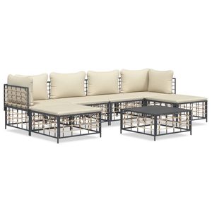 vidaXL 7-delige Loungeset met kussens poly rattan antracietkleurig