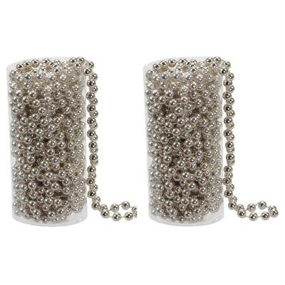 Kralenslinger - 2x stuks - champagne - kunststof - 8 meter - kerstversiering/kerstslingers