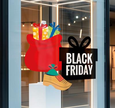 met zak en schoentje black friday sticker
