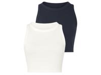 esmara 2 korte dames tops (wit/marine, M (40/42))