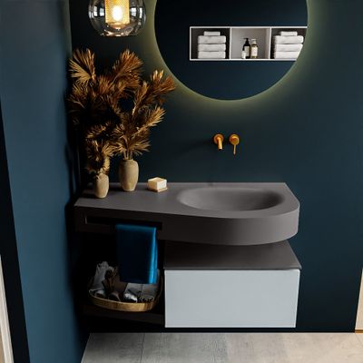 MONDIAZ RIVA 100cm badmeubel onderkast / planchet kleur Clay met 1 lade. Wastafel DULCET rechts 0 kraangaten kleur Dark_Grey. MONDIAZ RIVA 100cm badmeubel onderkast / planchet kleur Clay met 1 lade. Wastafel DULCET rechts 0 kraangaten kleur Dark_Grey.