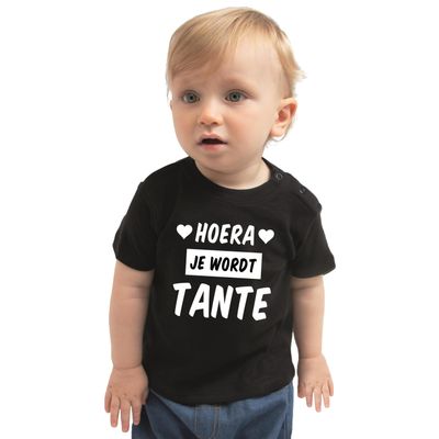 Hoera je wordt tante cadeau t-shirt zwart baby jongen/meisje Hoera je wordt tante cadeau t-shirt zwart baby jongen/meisje