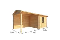 Blokhut met overkapping Fenna 550 cm bij 250 cm diep Zadeldak - Warentuin collection