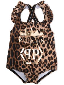 Philipp Plein Junior maillot de bain à imprimé léopard - Marron