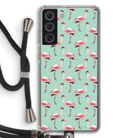 Flamingoprint groen: Samsung Galaxy S21 FE Transparant Hoesje met koord