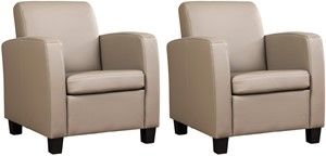 Set van 2 Taupe leren landelijke fauteuils Joy - poot hout zwart - Toledo Leer Khaki (taupe leer)