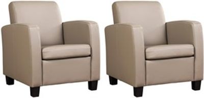 Set van 2 Taupe leren landelijke fauteuils Joy - poot hout zwart - Toledo Leer Khaki (taupe leer)
