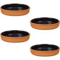 Tapas serveerschaal - 4x stuks - terracotta - zwart - D23 x H4 cm - hapjes serveren - ovenschaal - r