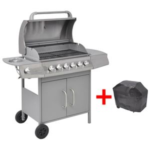 VidaXL Gasbarbecue 6+1 kookzone zilver