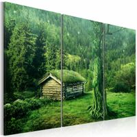 Schilderij - Bos Ecosysteem, Groen, 3luik , premium print op canvas