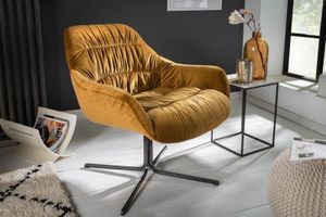 Draaifauteuil BIG DUTCH mosterdgeel fluweel met armleuningen retrostijl - 40010