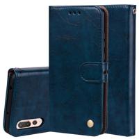 Voor Huawei P20 Pro Business stijl olie Wax textuur horizontale Flip lederen draagtas met houder & kaartsleuven & portemonnee (blauw)