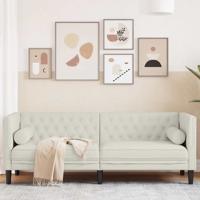 Driezitsbank Chesterfield-stijl met bolsters fluweel crèmekleur