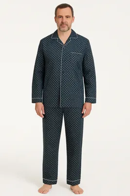 Katoenen heren pyjama met knoopsluiting - Blauw