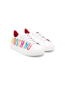 Moschino Kids baskets en cuir à logo imprimé - Blanc