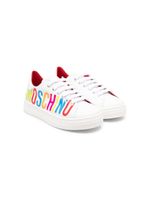 Moschino Kids baskets en cuir à logo imprimé - Blanc