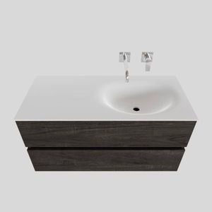 Badkamermeubel Solid Surface BWS Stockholm 100x46 cm Rechts Wood Dark Brown (0 kraangaten)